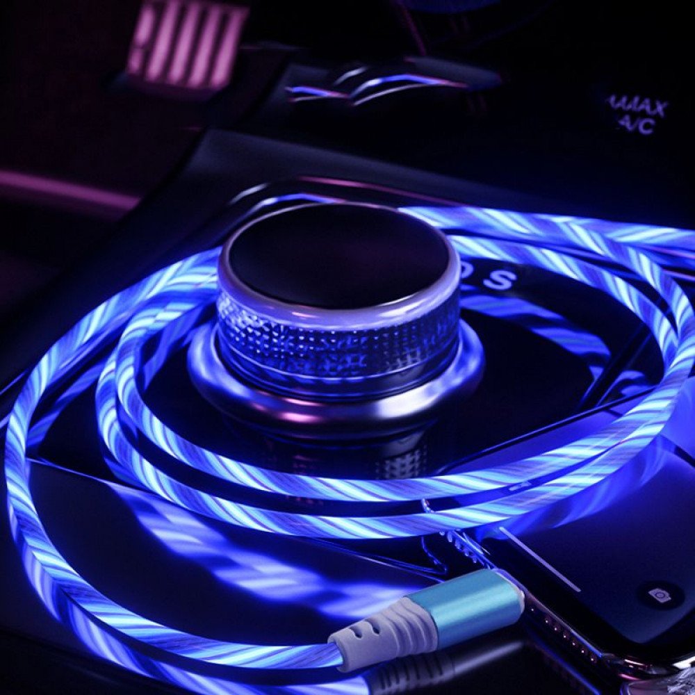 Wholesale 2.4A RGB LED Light Durable USB Cable for Type-C / USB-C 3FT (Blue)