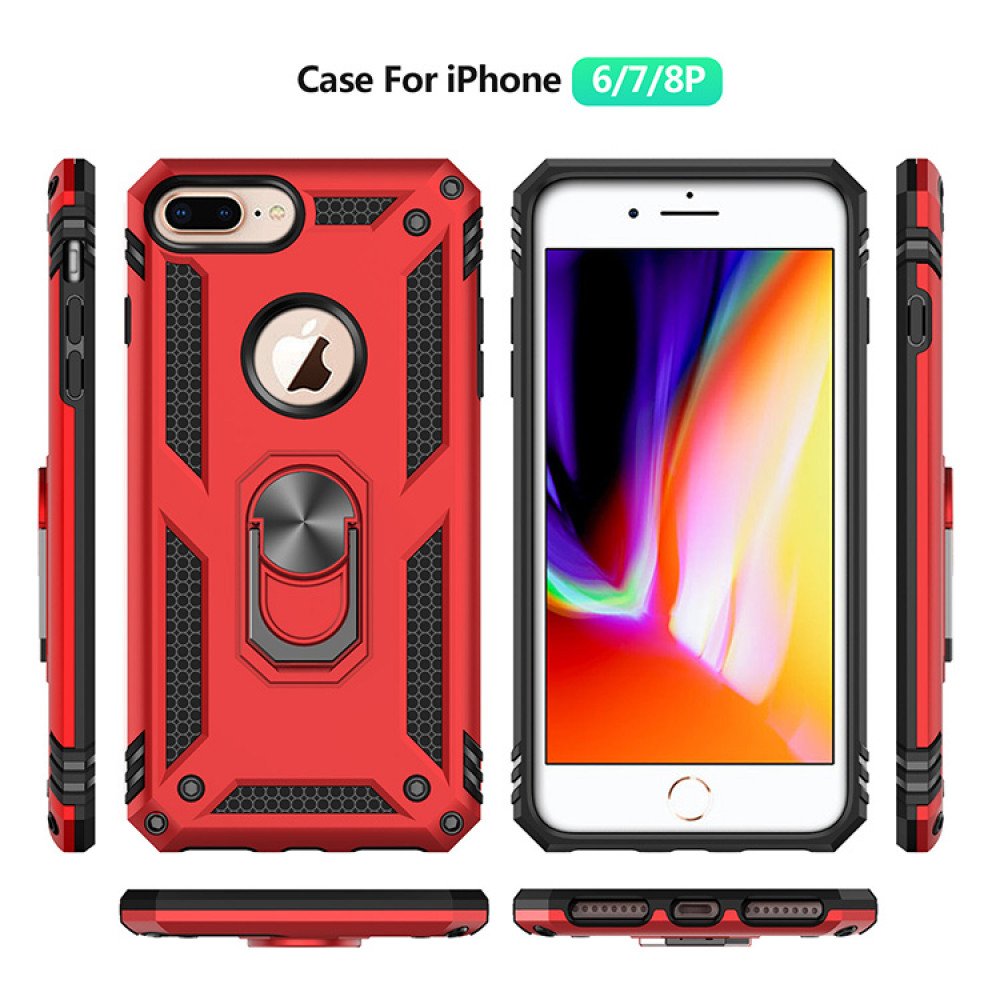 Wholesale iPhone 8 Plus Case Plus (Black) with Armor Ring Grip / Tech Plate 7 Metal