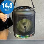 Round Shape Carry Strap Large LED Portable Wireless Bluetooth Speaker with Microphone and Wireless Remote QS4001 (Black)