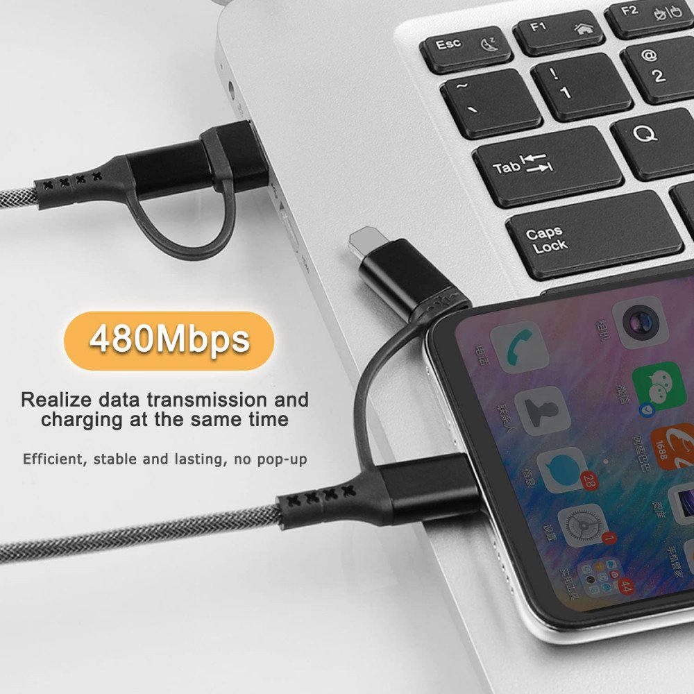 Multi Charging Cable 4 In 1 Nylon Braided Multiple USB Fast Charging Cord  Adapter Type C Micro USB Port Connectors Compatible Cell Phones Tablets and  More 