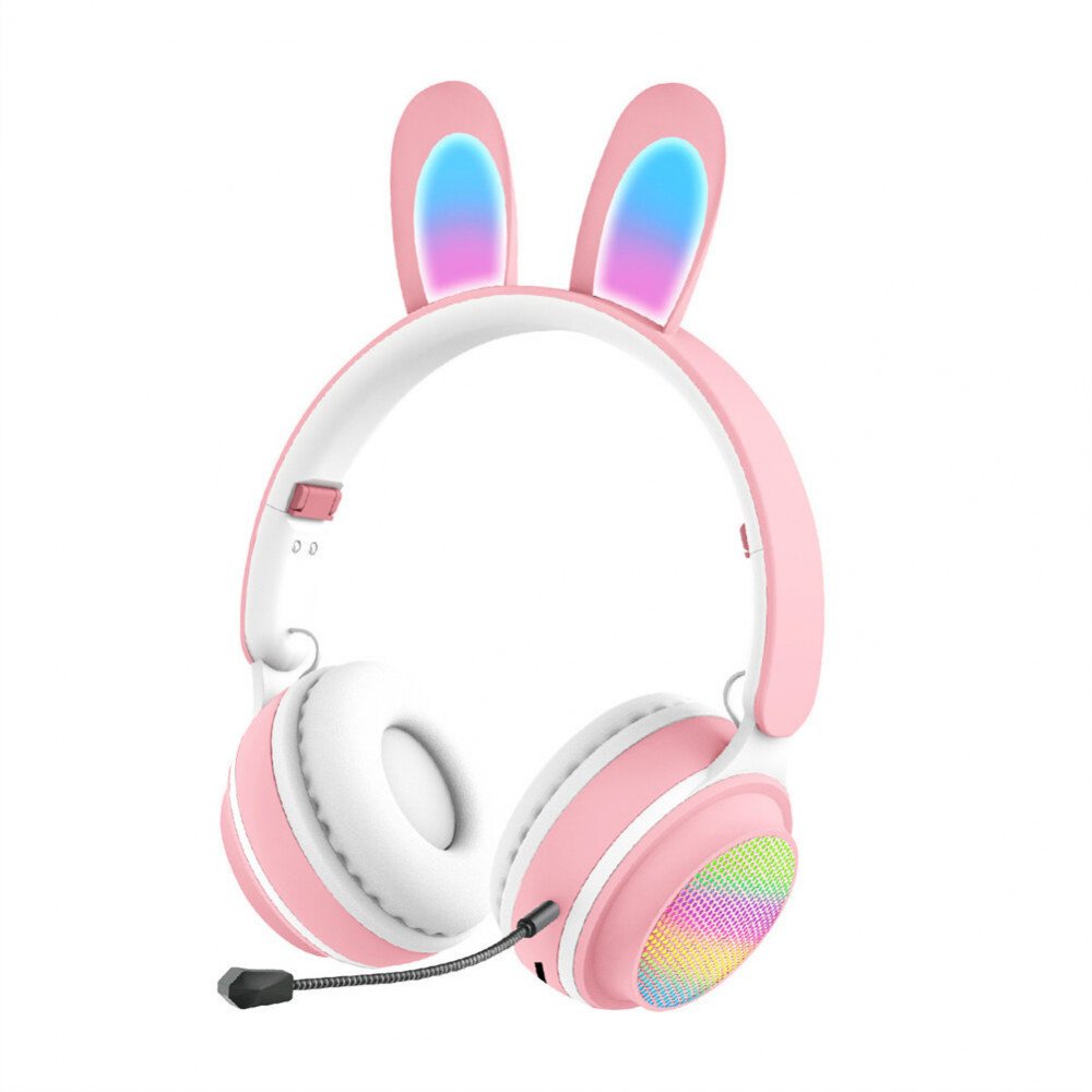 Wireless Earphones Rgb With Rabbit Ears Headset Mic Cute Girls Music  Bluetooth