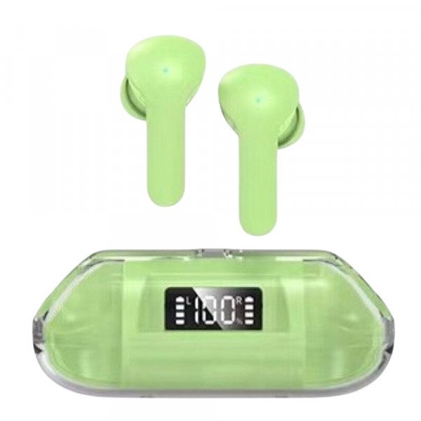 Wholesale Crystal Clear Transparent In-Ear TWS Headphones Ultimate Sound and Advanced Real-Time Battery Display BW04 for Universal Cell Phone And Bluetooth Device (Green)