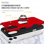 Wholesale Flat Ring Dual Layer Armor Hybrid Stand Case with Metal Plate for iPhone 16 (Red)