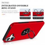 Wholesale Flat Ring Dual Layer Armor Hybrid Stand Case with Metal Plate for iPhone 16 Plus (Navy Blue)