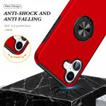 Wholesale Flat Ring Dual Layer Armor Hybrid Stand Case with Metal Plate for iPhone 16 (Red)