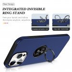 Wholesale Flat Ring Dual Layer Armor Hybrid Stand Case with Metal Plate for iPhone 16 Pro (Black)