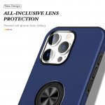 Wholesale Flat Ring Dual Layer Armor Hybrid Stand Case with Metal Plate for iPhone 16 Pro (Navy Blue)