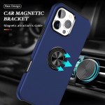 Wholesale Flat Ring Dual Layer Armor Hybrid Stand Case with Metal Plate for iPhone 16 Pro (Navy Blue)