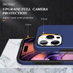 Wholesale Flat Ring Dual Layer Armor Hybrid Stand Case with Metal Plate for iPhone 16 Pro Max (Navy Blue)