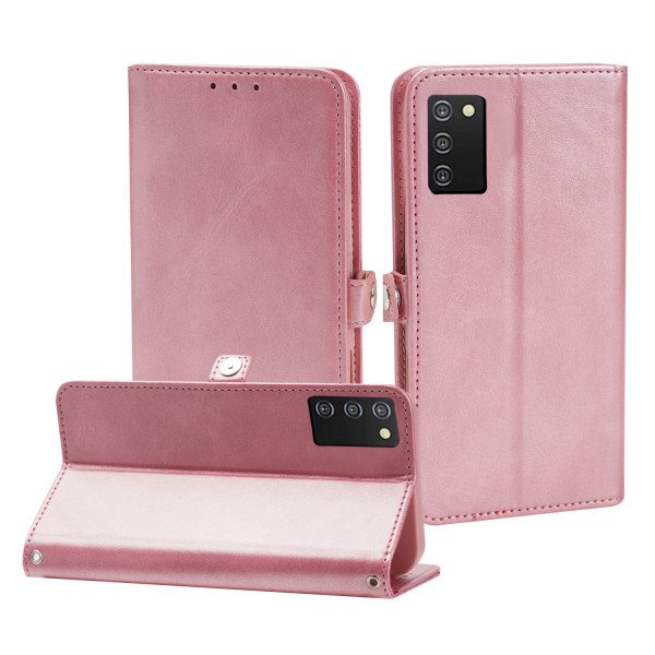 Wholesale Premium PU Leather Folio Wallet Front Cover Case with Card Holder Slots and Wrist Strap for Samsung Galaxy A03s (USA) (Rose Gold)