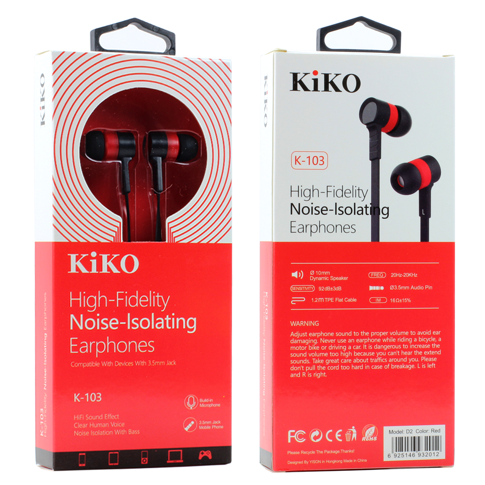 Wholesale KIKO K-103 HiFi Stereo Earphone Headset with Mic (K103 Green)