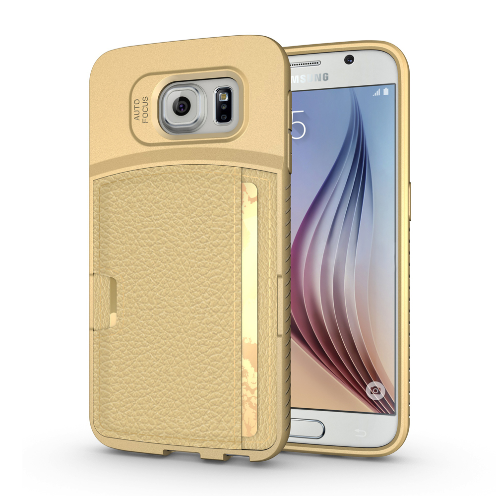 Samsung Galaxy S6 Edge Credit Card Fiber Hybrid Case (Champagne Gold)