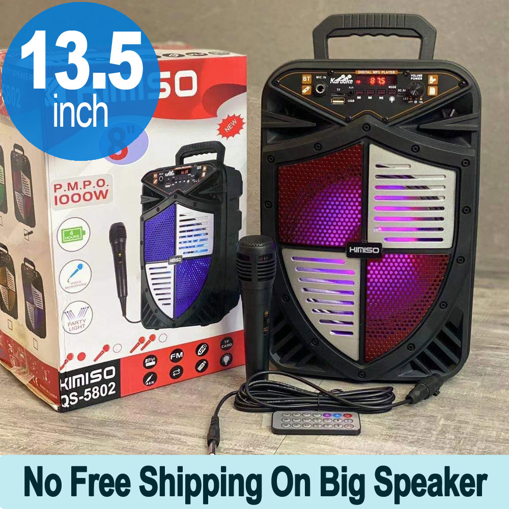 Wholesale Round Shape Carry Strap Large LED Portable Wireless Bluetooth  Speaker with Microphone and Wireless Remote QS4001 (Black)