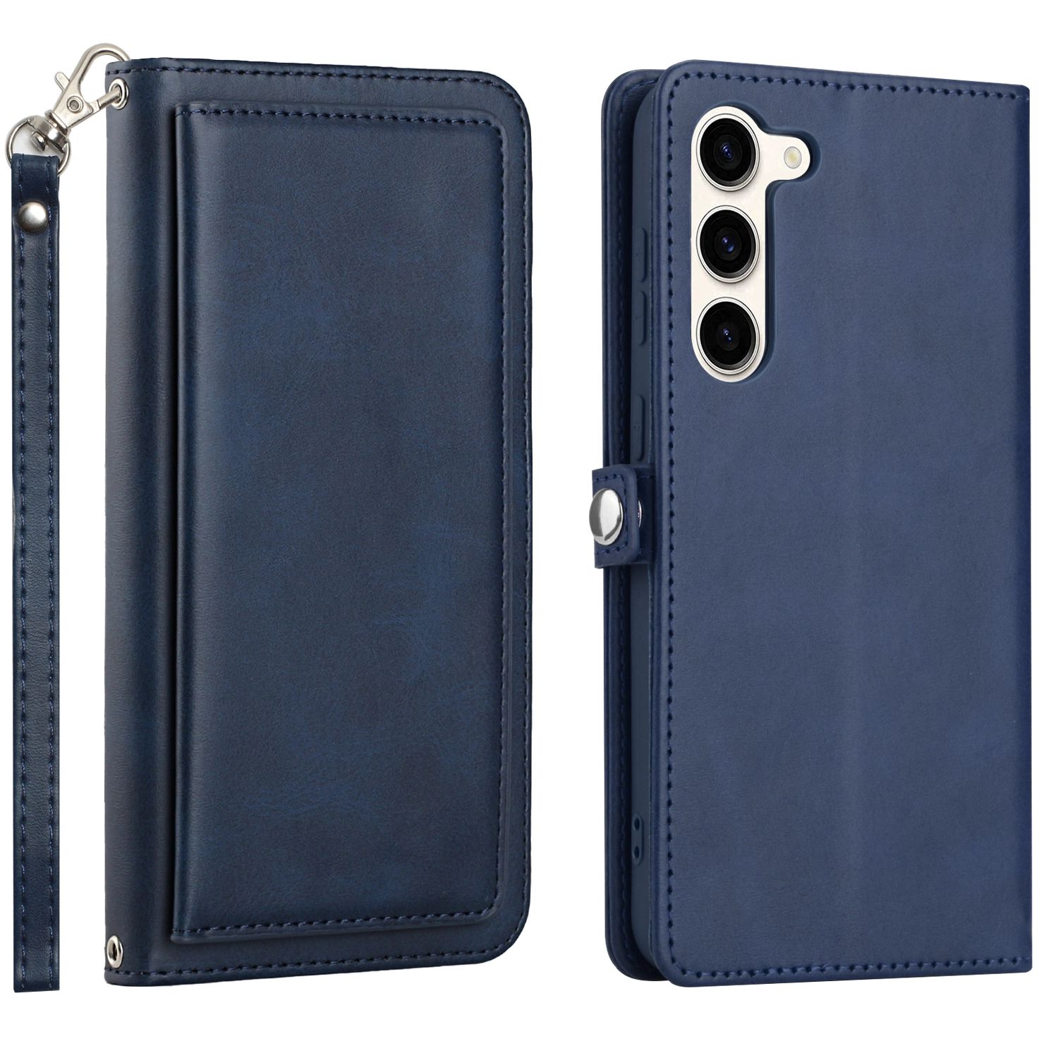 Premium PU LEATHER Folio WALLET Front Cover Case with Card Slots for Galaxy S23 Plus 5G (Blue)