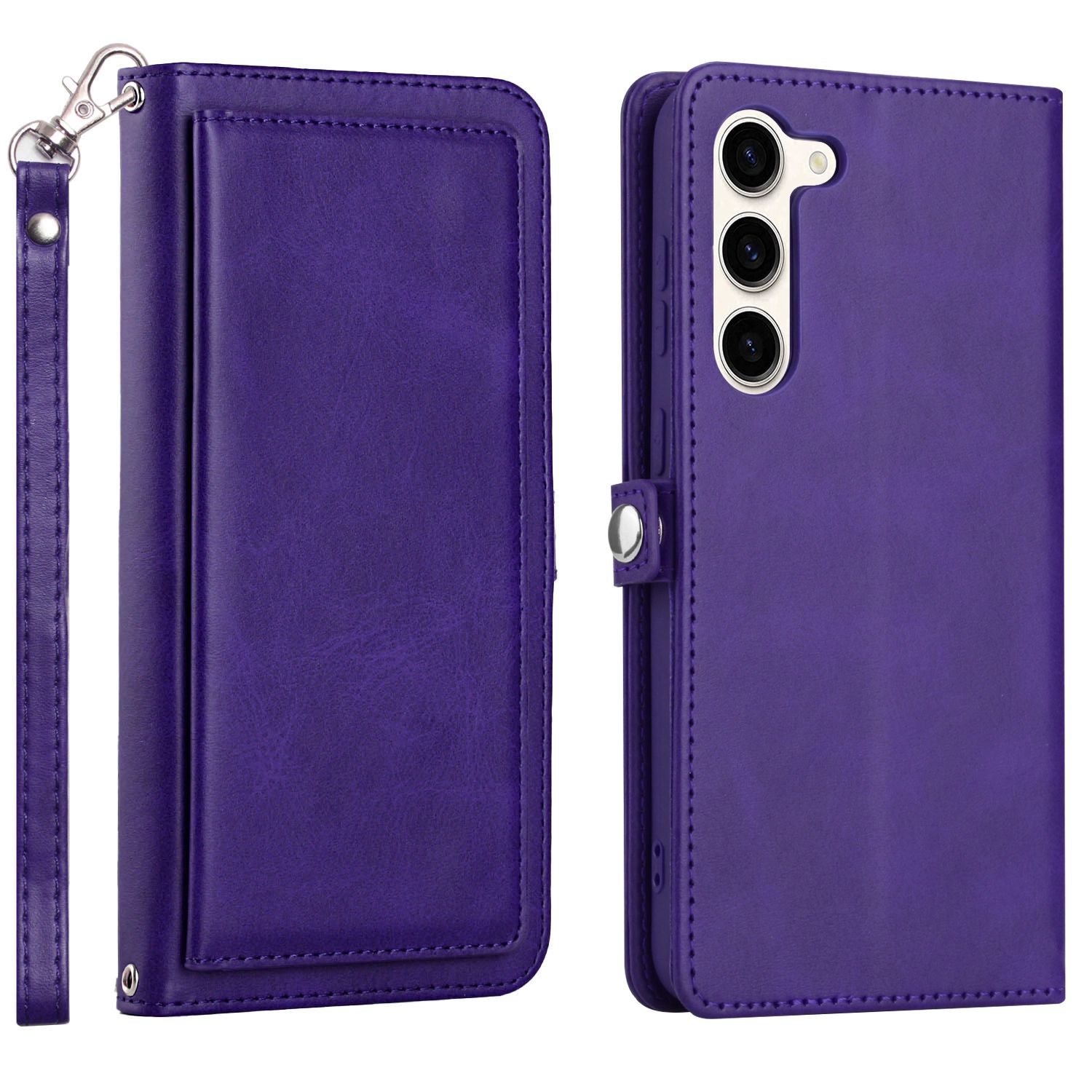 Premium PU LEATHER Folio Wallet Front Cover Case with Card Slots for Galaxy S23 Plus 5G (Purple)