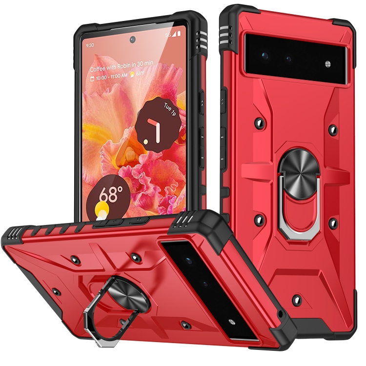 Shockproof Tech Armor RING Stand Rugged Case for Google Pixel 7 Pro (Red)