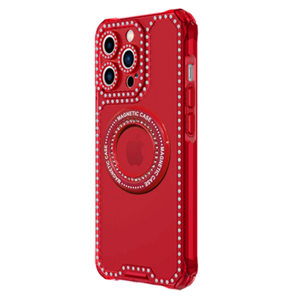Transparent DIAMOND Crystal Magnetic Magsafe Case for iPhone 14 Pro Max (Red)