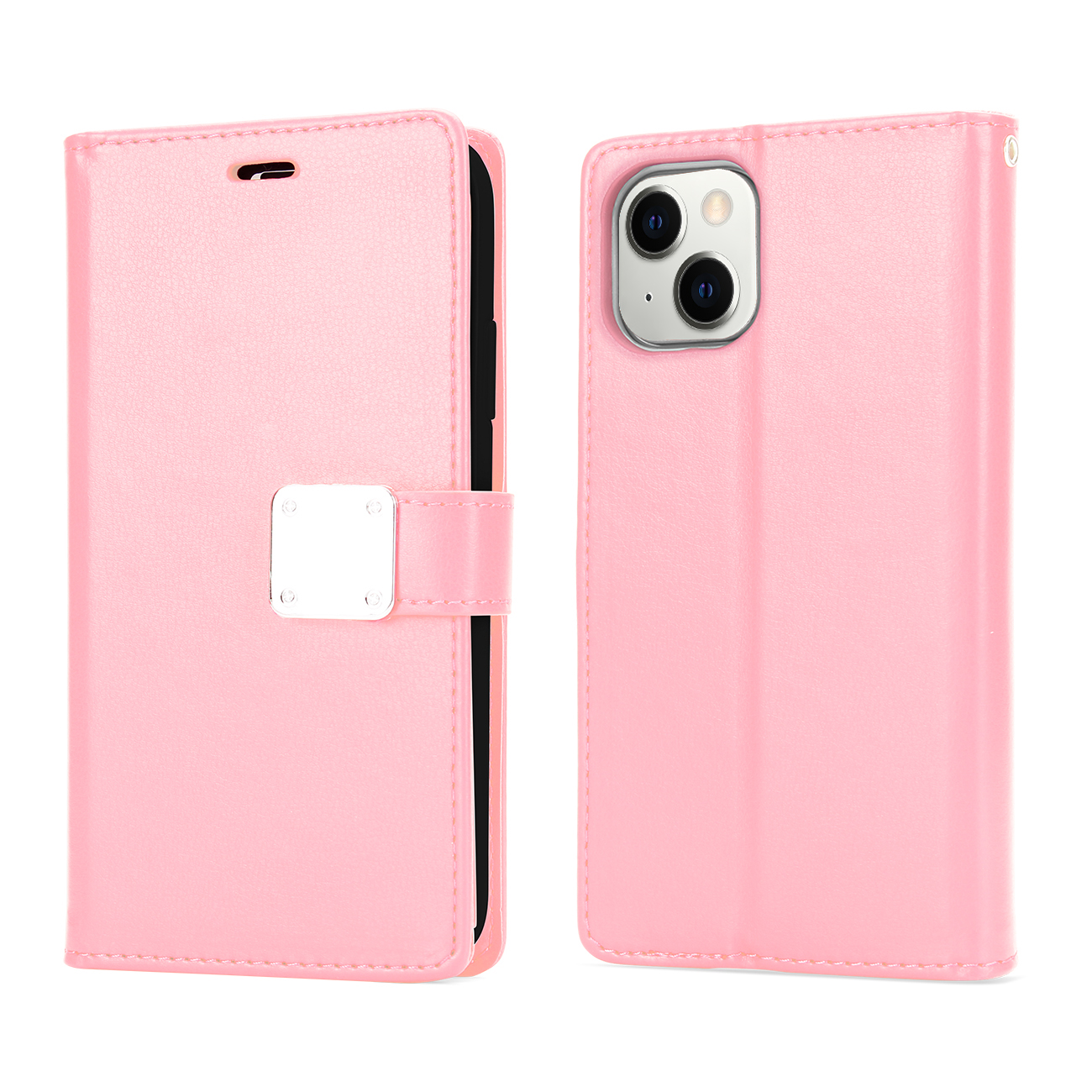 Multi Pockets Folio Flip LEATHER WALLET Case for iPhone 14 [6.1] (Rose Gold)