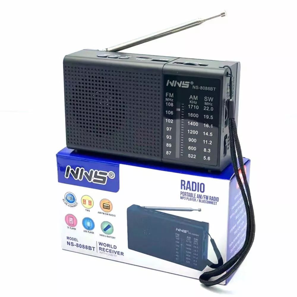 Portable Radio Bluetooth SPEAKER With Flashlight Solar Panel NS-8088 (Black)