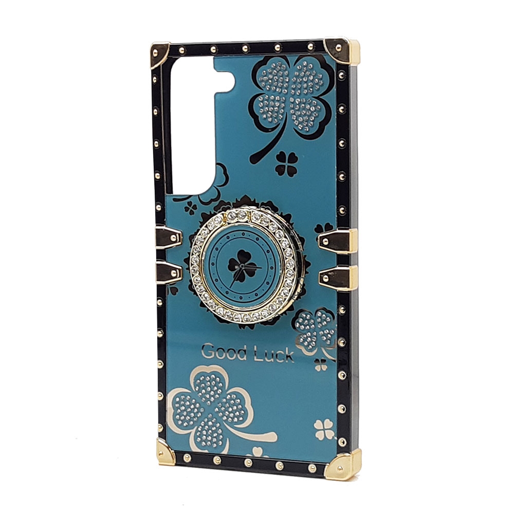 Heavy Duty Clover Diamond RING Stand Case for Galaxy S23 Plus 5G (Navy Blue)