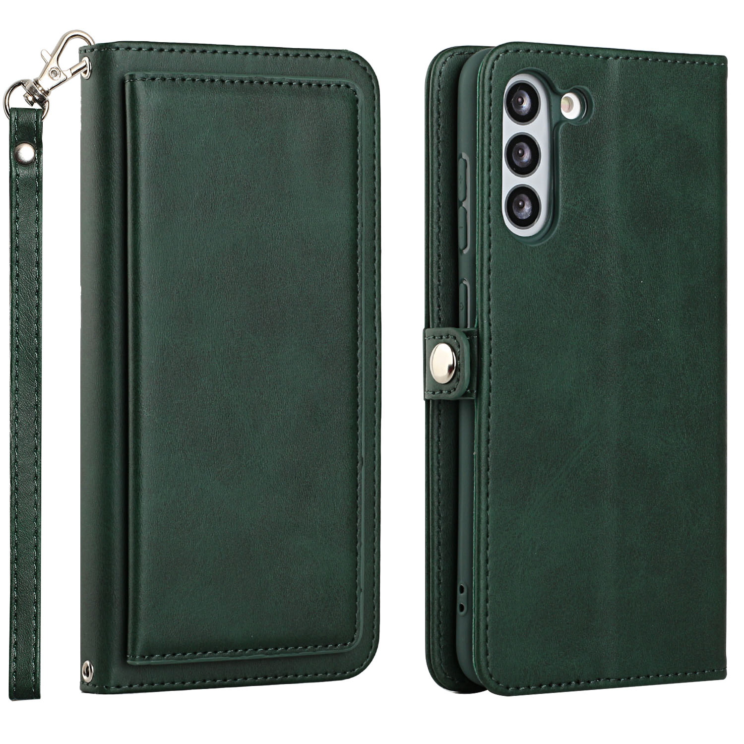 Premium PU Leather Folio WALLET Front Cover Case for Galaxy S21 FE (Green)