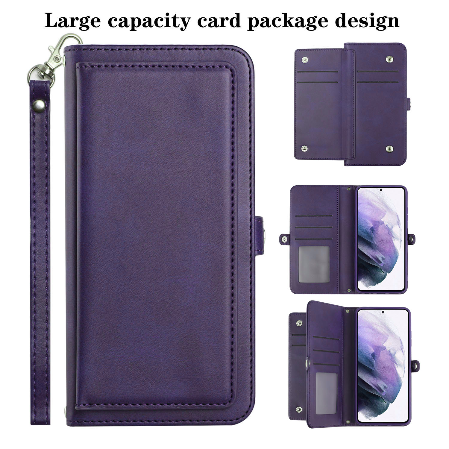 Premium PU LEATHER Folio WALLET Front Cover Case with Card Slots Galaxy S22 Ultra 5G (Purple)