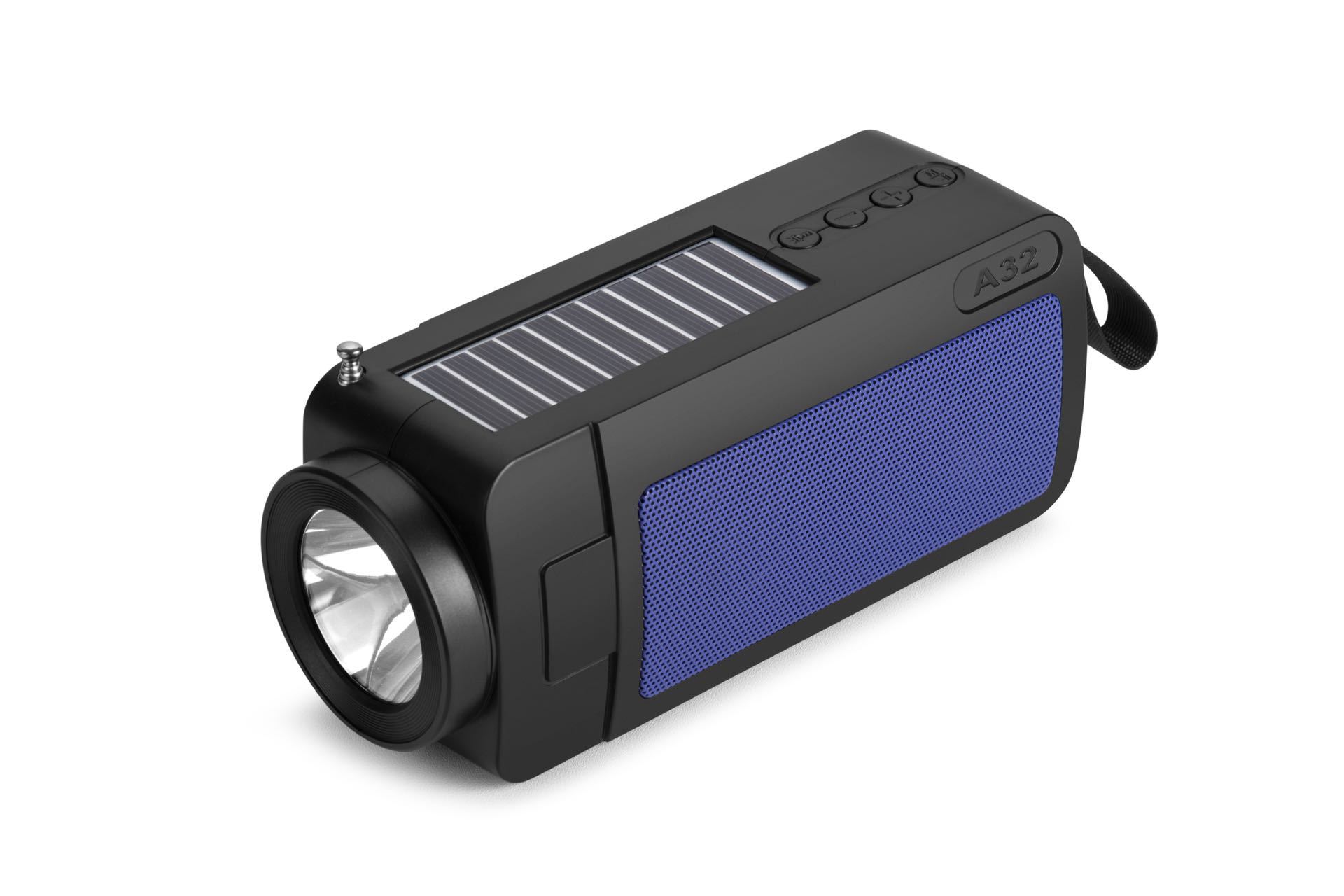 Outdoor Flashlight FM Radio Bluetooth Speaker With SOLAR Panel YG-A32 (Blue)