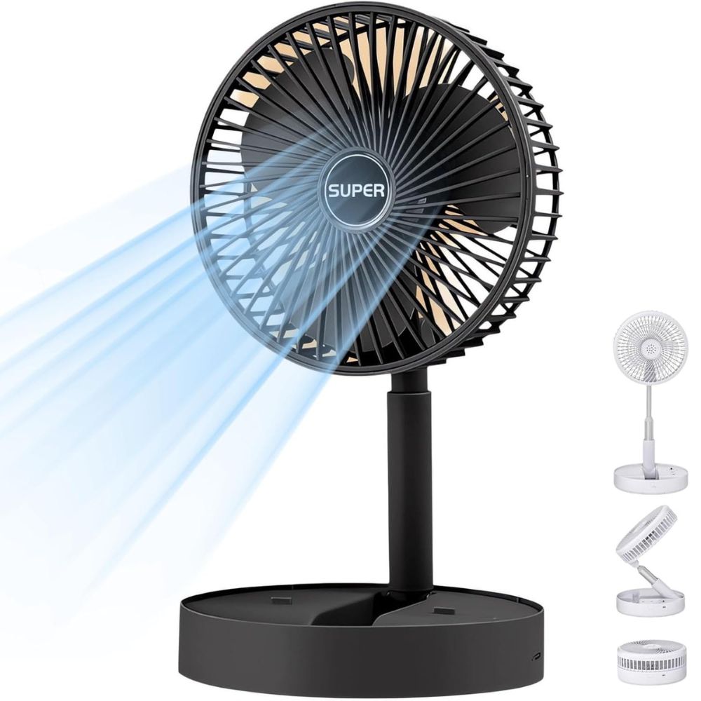 Super Foldable 3-Speed Portable FAN w/Phone Stand & USB-C Charging, Black - Model A8