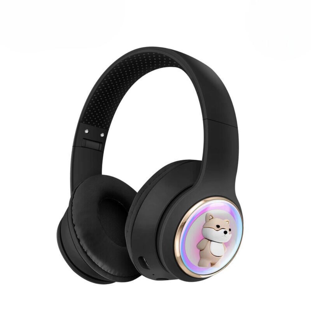 Bluetooth Headphones with LED DOG Design: Comfy Over-Ear Cups, Immersive Sound for All Devices