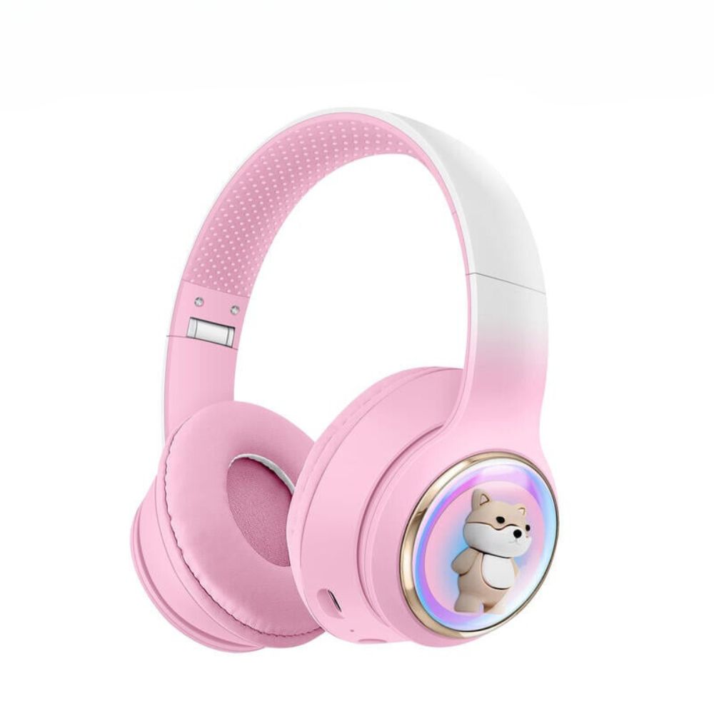 Pink Bluetooth Headphones with LED Dog Design, Comfy Ear Cups & Great Sound for All Devices