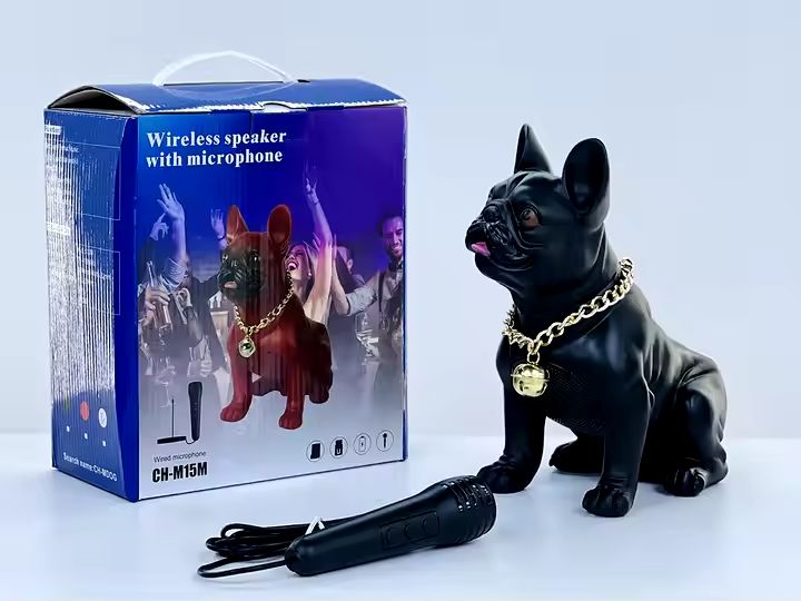 French BullDOG Bluetooth Speaker with Mic - Powerful Sound, Unique Design for Phones (Black)