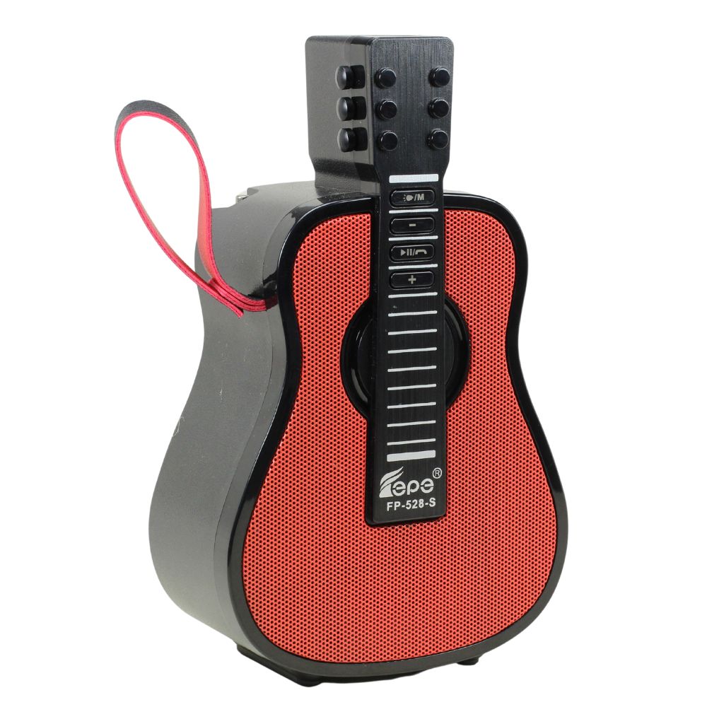 Solar Powered Guitar Bluetooth Speaker with LED Light, Portable Wireless MUSIC Player FP528S Red