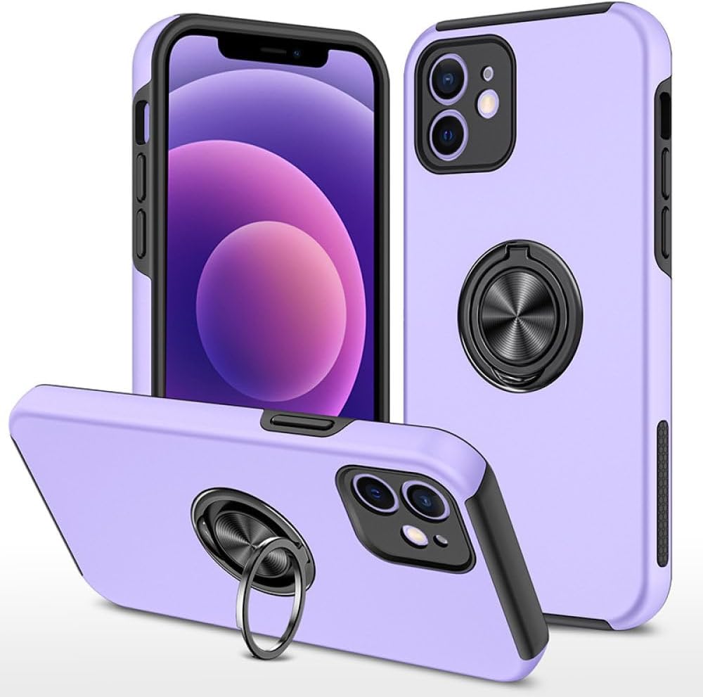 Glossy Dual Layer Armor Hybrid Stand Flat RING Case for iPhone 11 [6.1] (Purple)