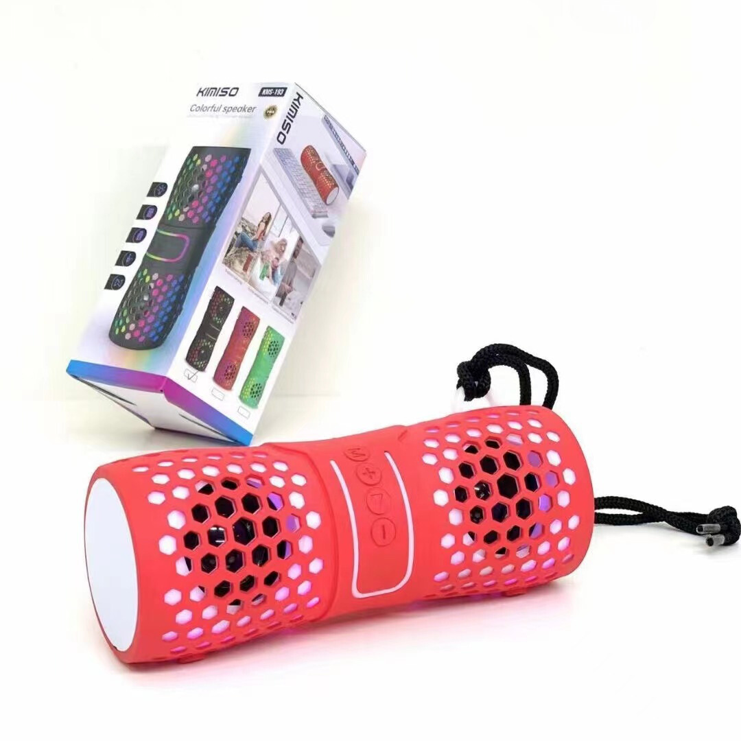 360 Stereo Bluetooth Speaker: Portable Soundbar with LED, FM Radio, USB, AUX for PHONES (Red)