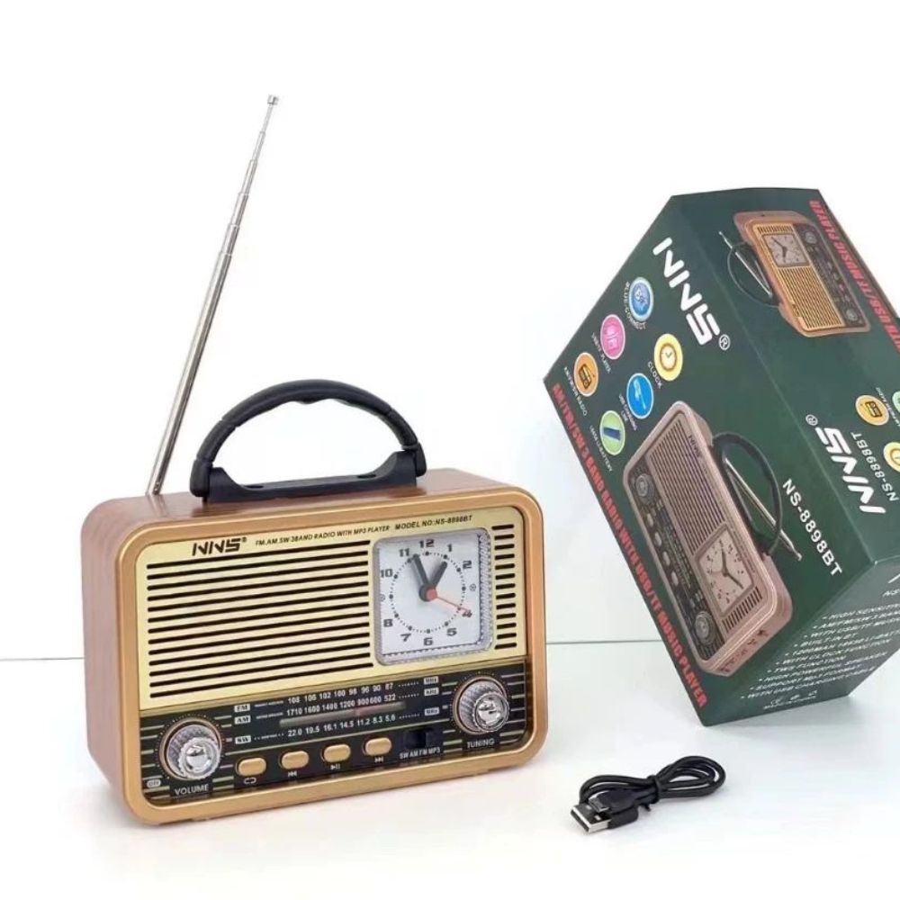 3-Band Desktop Radio FM/AM/SW CLOCK with Bluetooth USB TF NS-8898BT Gold