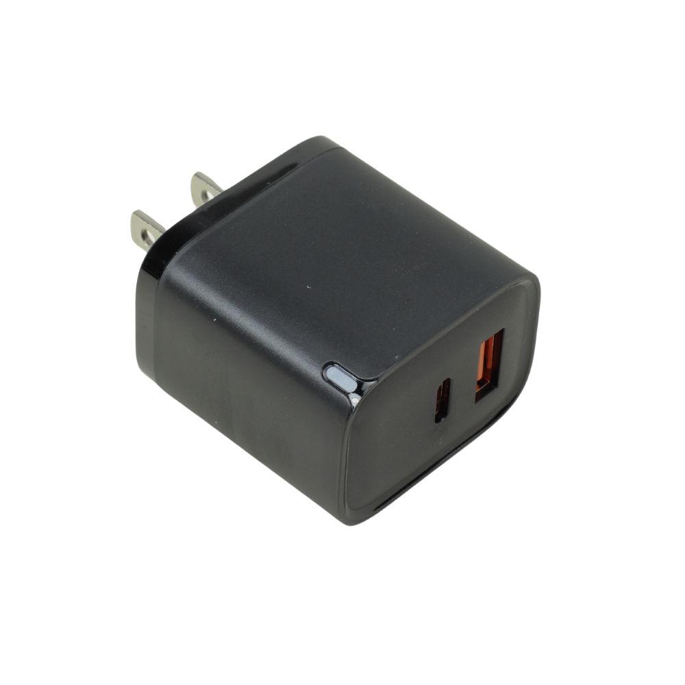 20W PD USB-C and USB-A 3.0A Quick Charge Dual 2 Port House Wall Charger (Wall - Black)