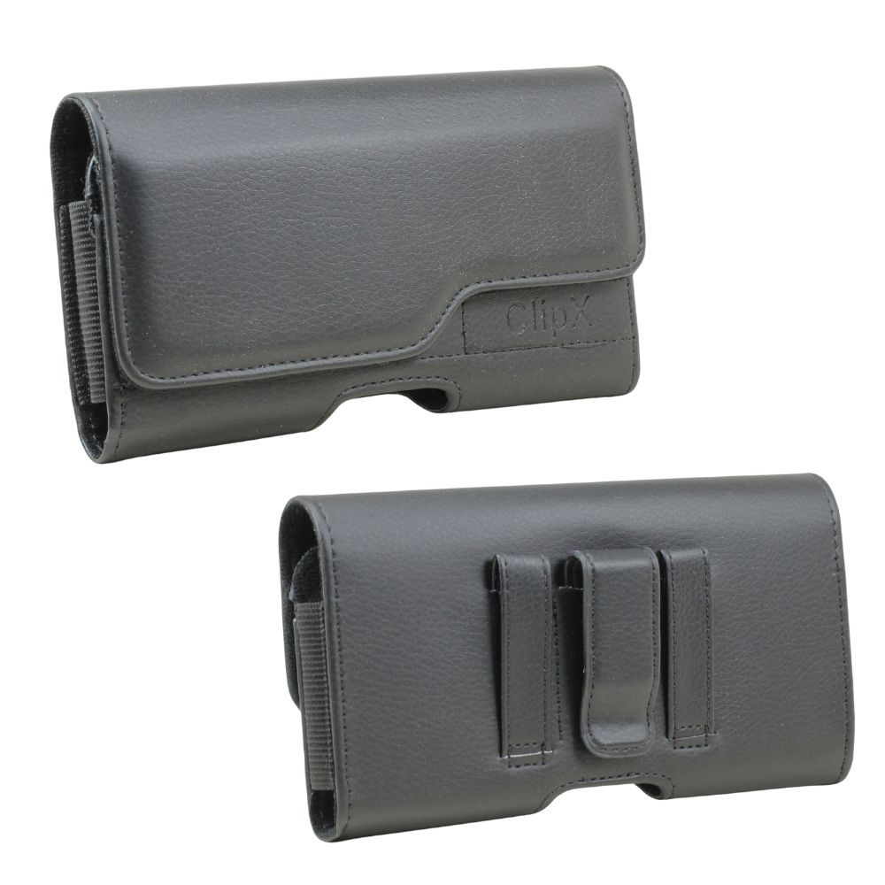 Extra-Large Horizontal Phone POUCH: Belt Clip, Card Slots for iPhone 15 Pro Max & More (Black)