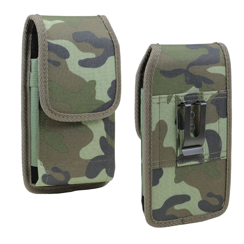 Ex-Large Camo Phone POUCH: Belt Clip, Stretchable, Multi-Orientation for iPhone 15 Pro Max